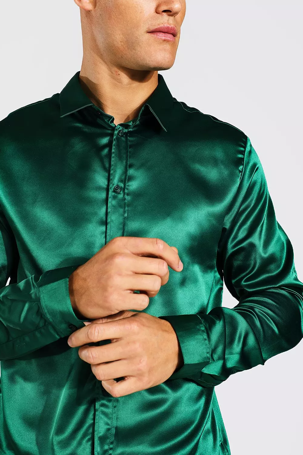 Green satin sale shirt mens